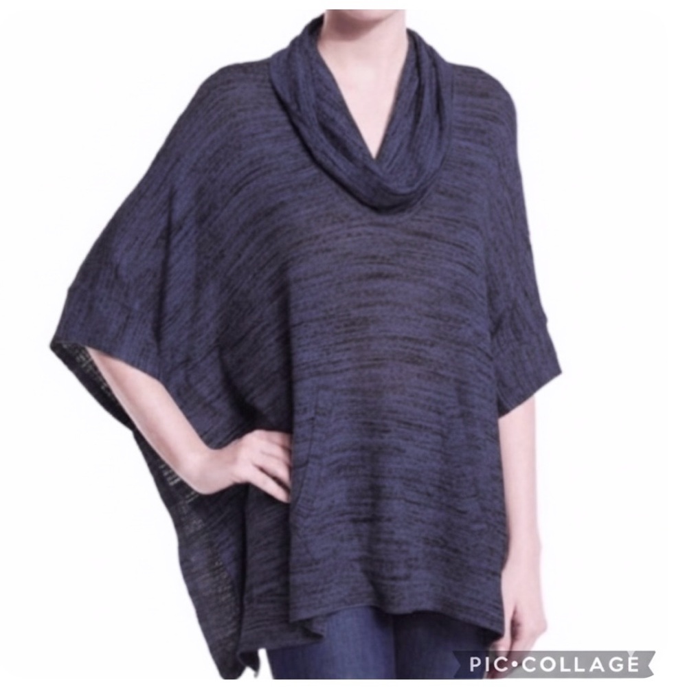 Splendid Poncho Kimono Sleeve Blue Cowl Neck S Boho  Cozy Oversized Relaxed